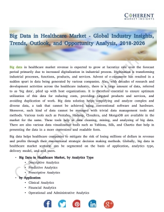Big Data in Healthcare Market 2018-2026: Market to Remain the Fastest Growing market