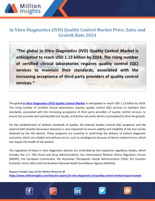 In Vitro Diagnostics (IVD) Quality Control Market Size & Forecast Report, 2013 - 2024