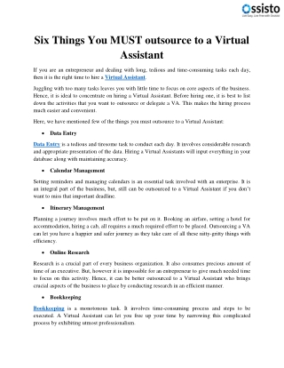 Six Things You MUST outsource to a Virtual Assistant