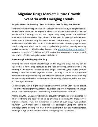 Migraine Drugs Market Future Scenario 2018-2025