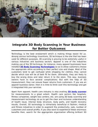 Integrate 3D Body Scanning in Your Business for Better Outcomes