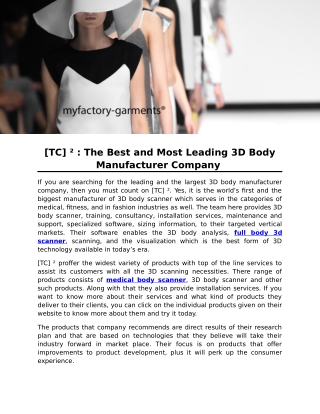 [TC] ² : The Best and Most Leading 3D Body Manufacturer Company