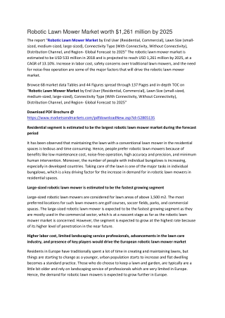 Robotic Lawn Mower Market Worth $1,261 Million by 2025 - Exclusive Report by MarketsandMarkets™