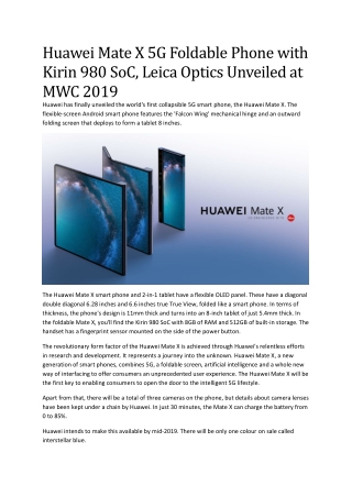 Huawei Mate X 5G Foldable Phone with Kirin 980 SoC, Leica Optics Unveiled at MWC 2019