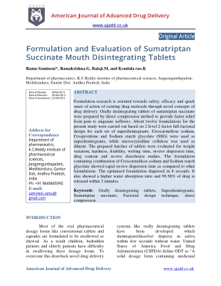 Formulation and Evaluation of Sumatriptan Succinate Mouth Disintegrating Tablets