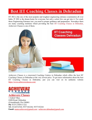 Best IIT Coaching Classes in Dehradun