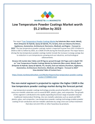 Low Temperature Powder Coatings Market by Substrate, Resin, End-use Industry and Region - Forecast to 2023