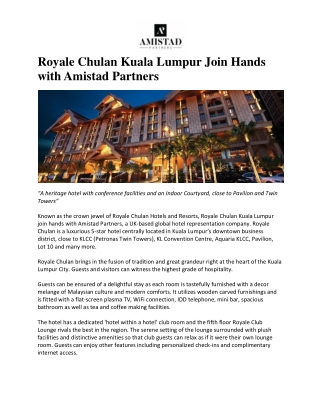 Royale Chulan Kuala Lumpur Join Hands with Amistad Partners