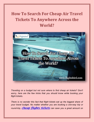 How To Search For Cheap Air Travel Tickets To Anywhere Across the World?