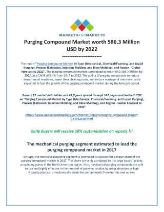 Purging Compound Market by Type, Process and Region - Global Forecast to 2022