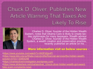 Chuck D. Oliver, Publishes New Article Warning That Taxes Are Likely To Rise