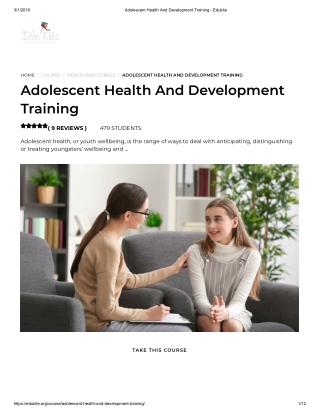 Adolescent Health And Development Training - Edukite