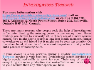 investigators Toronto