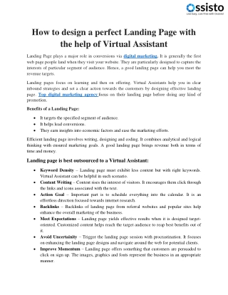 How to design a perfect Landing Page with the help of Virtual Assistant