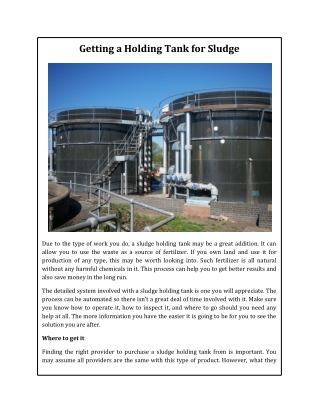 Getting a Holding Tank for Sludge
