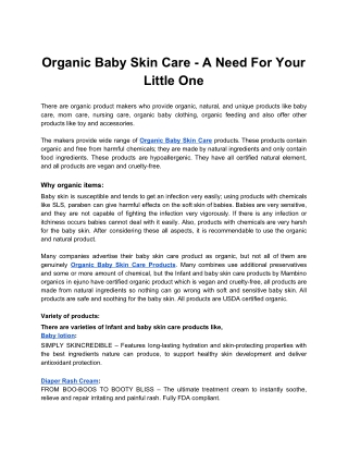 Organic Baby Skin Care - A Need For Your Little One