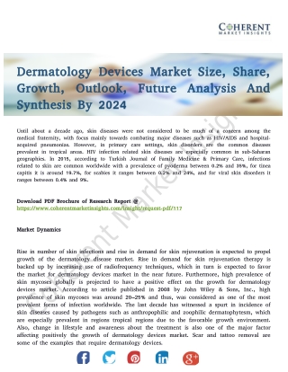 Dermatology Devices Market Is Projected To Show Considerable Growth By 2024