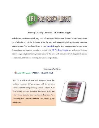 Brewery Cleaning Chemicals | TBI Pro Brew Supply