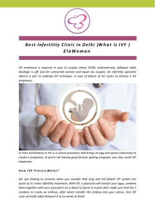 Best Infertility Clinic in Delhi | What is IVF | ElaWoman