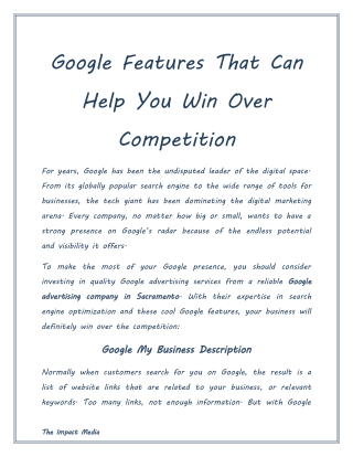 Google Features That Can Help You Win Over Competition