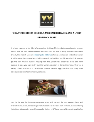 Mexican Inspired Outdoor & Rooftop Bar Midtown NYC | Vida Verde