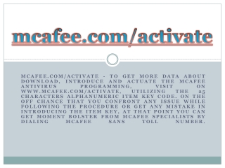 MCAFEE.COM/ACTIVATE- ACTIVATE MCAFEE ANTIVIRUS PRODUCT