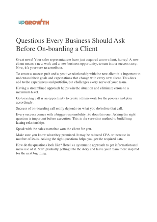 Questions Every Business Should Ask Before On-boarding a Client Share On :