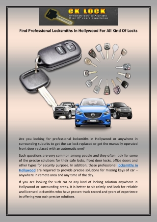 Find Professional Locksmiths In Hollywood For All Kind Of Locks