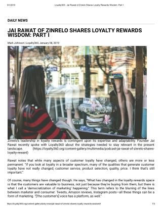 Loyalty360 - Jai Rawat of Zinrelo Shares Loyalty Rewards Wisdom: Part I