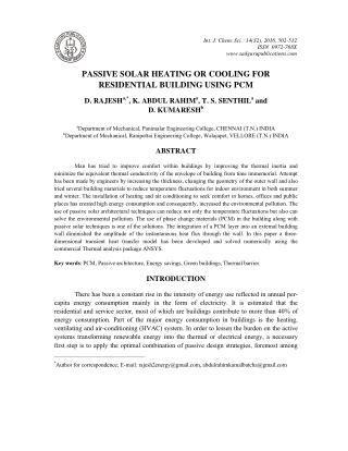 Passive Solar Heating or Cooling For Residential Building Using Pcm