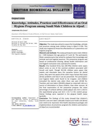 Knowledge, Attitudes, Practices and Effectiveness of an Oral Hygiene Program among Saudi Male Children in Aljouf