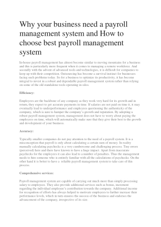 Why your business need a payroll management system and How to choose best payroll management system