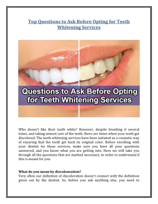 Top Questions to Ask Before Opting for Teeth Whitening Services