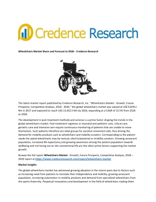 Wheelchairs Market Share and Forecast to 2026 - Credence Research