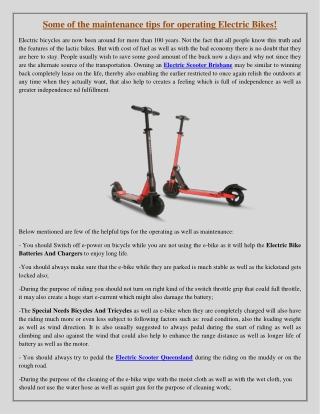 Some of the maintenance tips for operating Electric Bikes!