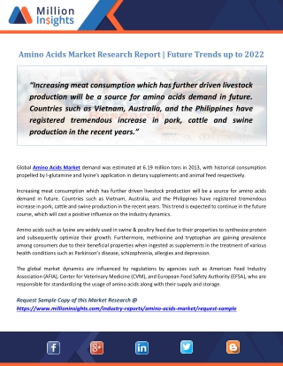 Amino Acids Market Trends, Future Analysis up to 2022