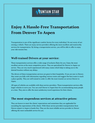 Enjoy A Hassle-Free Transportation From Denver To Aspen