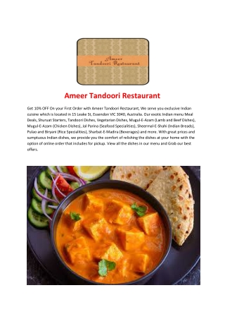 Ameer Tandoori Restaurant-Essendon - Order Food Online