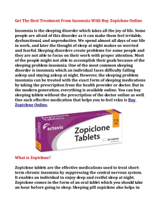 Get The Best Treatment From Insomnia With Buy Zopiclone Online