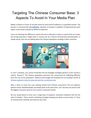 Targeting The Chinese Consumer Base: 3 Aspects To Avoid In Your Media Plan