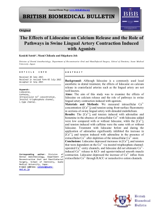 The Effects of Lidocaine on Calcium Release and the Role of Pathways in Swine Lingual Artery Contraction Induced with Ag