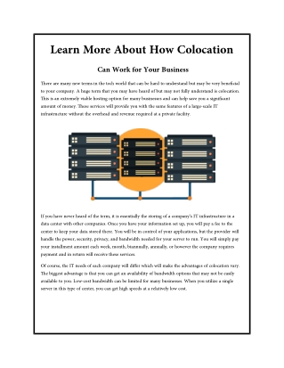 Learn More About How Colocation Can Work for Your Business