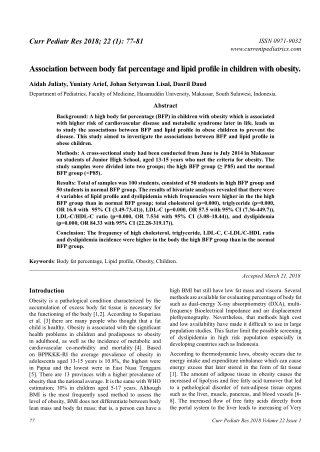 Association between body fat percentage and lipid profile in children with obesity