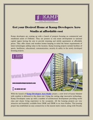 Get your Desired Home at Kamp Developers Aero Studio at affordable cost