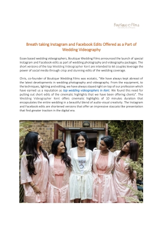 Breath taking Instagram and Facebook Edits Offered as a Part of Wedding Videography