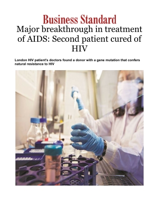 Major breakthrough in treatment of AIDS: Second patient cured of HIV