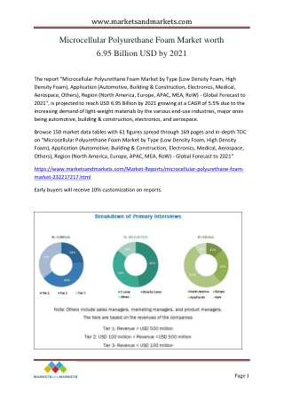 Microcellular Polyurethane Foam Market by Type &amp; Application - Global Forecast 2021 | MarketsandMarkets | Last Updat