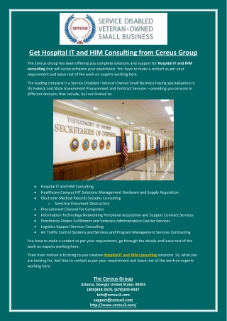 Get Hospital IT and HIM Consulting from Cereus Group