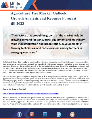 Agriculture Tire Market Outlook, Growth Analysis and Revenue Forecast till 2023