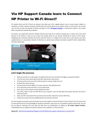 Via HP Support Canada learn to Connect HP Printer to Wi-Fi Direct?